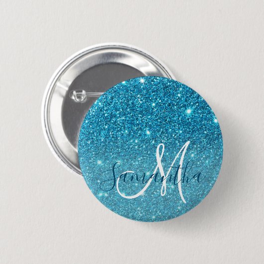 Moderner blauer Glitzer Glitzern Personalisiert Na Button (Vorne & Hinten)