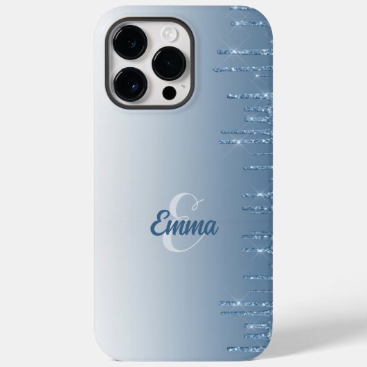 Moderner blauer Glitzer Glitzern Personalisiert Na Case-Mate iPhone Hülle (Rückseite)