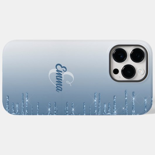 Moderner blauer Glitzer Glitzern Personalisiert Na Case-Mate iPhone Hülle (Rückseite (Horizontal))