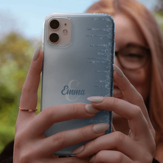 Moderner blauer Glitzer Glitzern Personalisiert Na Case-Mate iPhone Hülle