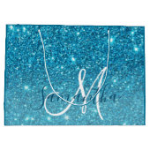 Moderner blauer Glitzer Glitzern Personalisiert Na Große Geschenktüte (Rückseite)
