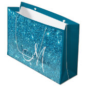 Moderner blauer Glitzer Glitzern Personalisiert Na Große Geschenktüte (Vorderseite Schrägansicht)