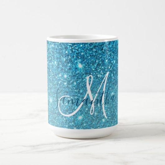 Moderner blauer Glitzer Glitzern Personalisiert Na Kaffeetasse (Mittel)
