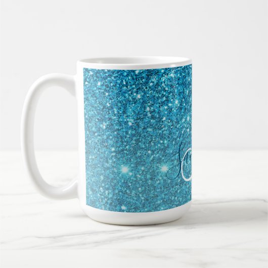Moderner blauer Glitzer Glitzern Personalisiert Na Kaffeetasse (Links)