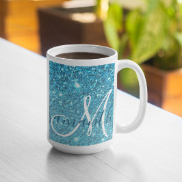 Moderner blauer Glitzer Glitzern Personalisiert Na Kaffeetasse