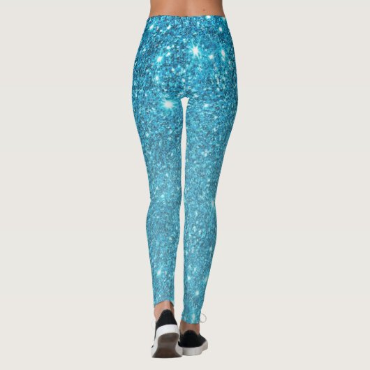 Moderner blauer Glitzer Glitzern Personalisiert Na Leggings (Rückseite)