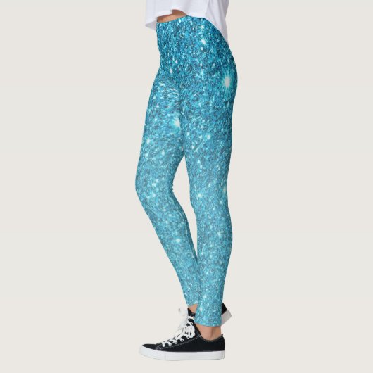 Moderner blauer Glitzer Glitzern Personalisiert Na Leggings (Links)