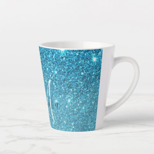 Moderner blauer Glitzer Glitzern Personalisiert Na Milchtasse (Rechts)