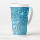 Moderner blauer Glitzer Glitzern Personalisiert Na Milchtasse (Rechte Ecke)