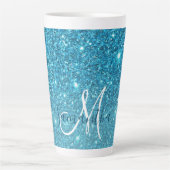 Moderner blauer Glitzer Glitzern Personalisiert Na Milchtasse (Vorderseite)