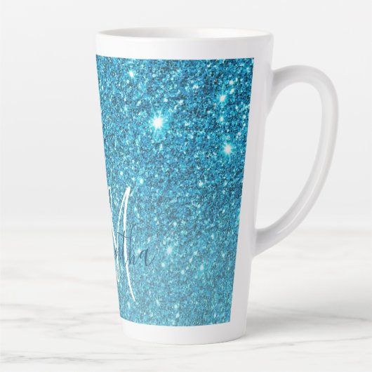 Moderner blauer Glitzer Glitzern Personalisiert Na Milchtasse (Rechts)