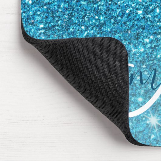 Moderner blauer Glitzer Glitzern Personalisiert Na Mousepad (Ecke)