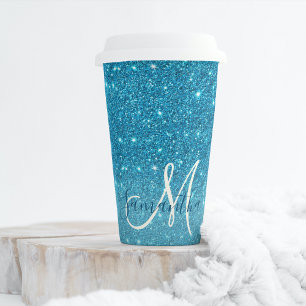 Moderner blauer Glitzer Glitzern Personalisiert Na Pappbecher