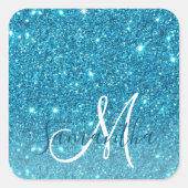 Moderner blauer Glitzer Glitzern Personalisiert Na Quadratischer Aufkleber (Vorderseite)