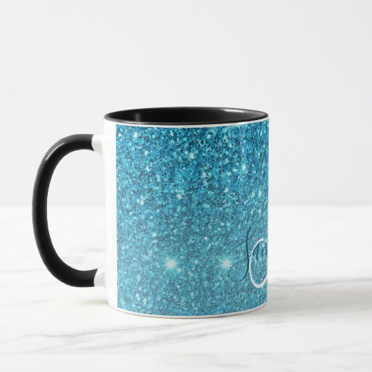 Moderner blauer Glitzer Glitzern Personalisiert Na Tasse (Links)
