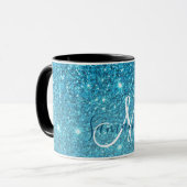 Moderner blauer Glitzer Glitzern Personalisiert Na Tasse (Vorderseite Links)