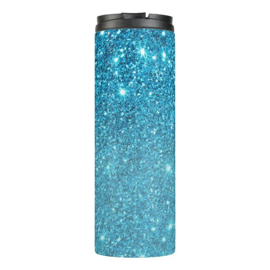 Moderner blauer Glitzer Glitzern Personalisiert Na Thermosbecher (Rückseite)