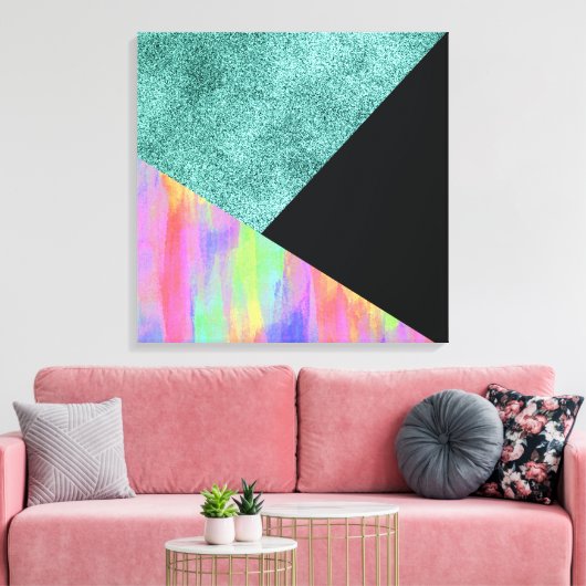 Moderner blauer Glitzer im geometrischen Pastellst Leinwanddruck (Insitu (Wohnzimmer))