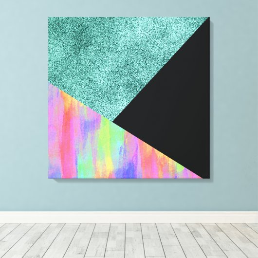 Moderner blauer Glitzer im geometrischen Pastellst Leinwanddruck (Insitu (Holzboden))