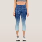 Moderner blauer Glitzer ombre Glitzern blau Capri Leggings (Vorderseite)