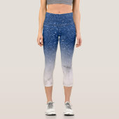 Moderner blauer Glitzer ombre Glitzern, weißer Mar Capri Leggings (Vorderseite)