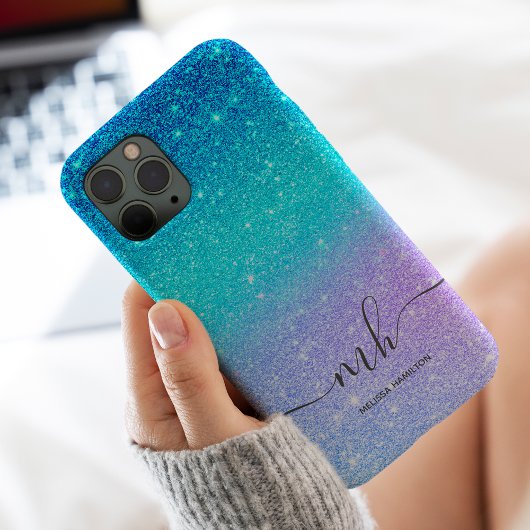 Moderner blauer Glitzer ombre lila Chic mit Monogr Case-Mate iPhone Hülle