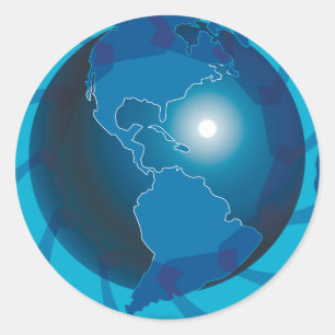 Moderner blauer Globus Weltkarte Runder Aufkleber