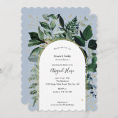 Moderner, blauer Grünpflanzen Brunch & Bubbly Einladung (Vorne/Hinten)