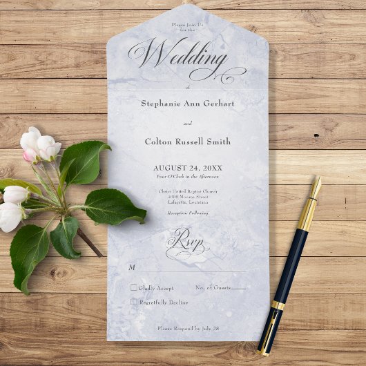 Moderner blauer Marmor Minimal Kein Abendessen All In One Einladung