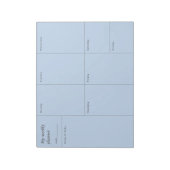 Moderner blauer minimalistischer Wochenplaner Notizblock (Rotiert)