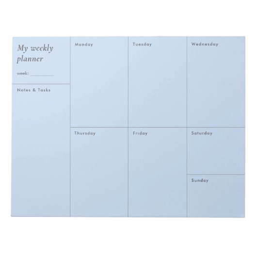 Moderner blauer minimalistischer Wochenplaner Notizblock (Vorderseite)