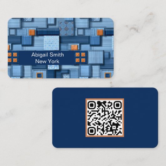 Moderner blauer Mosaik-QR-Code Visitenkarte (Vorne/Hinten)