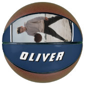 Moderner blauer Name Text Foto Basketball (Vorderseite)