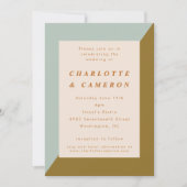 Moderner Blauer Olive-Farbblock All-in-One-Hochzei Einladung (Vorderseite)