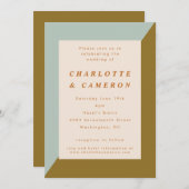 Moderner Blauer Olive-Farbblock All-in-One-Hochzei Einladung (Vorne/Hinten)