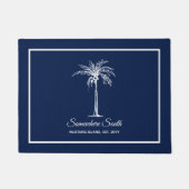 Moderner Blauer Palmenbaum Personalisiert Fußmatte (Vorderseite)