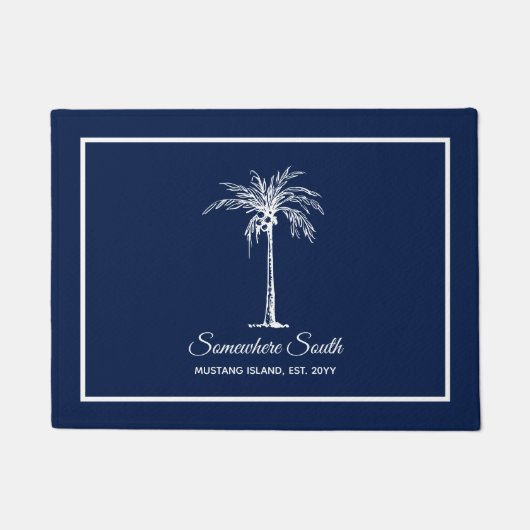 Moderner Blauer Palmenbaum Personalisiert Fußmatte (Vorderseite)