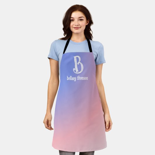 Moderner, blauer Pink-Monogramm-Künstler Schürze (Getragen)