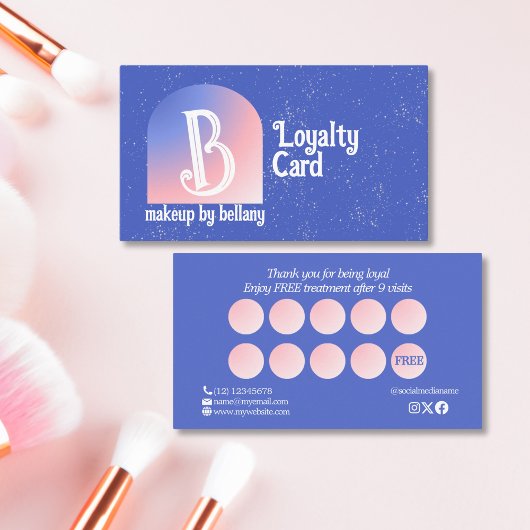 Moderner, blauer Pink-Monogramm-Künstler Treuekarte