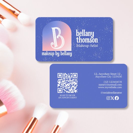 Moderner, blauer Pink-Monogramm-Künstler Visitenkarte