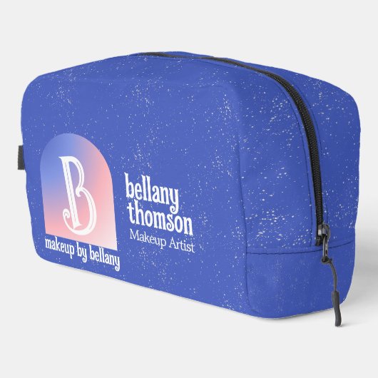 Moderner, blauer Pink-Monogramm-Künstler Waschbeutel (Rechte Ecke)