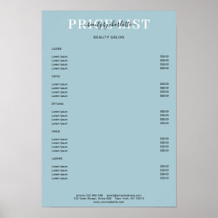 Moderner blauer Preisliste Poster