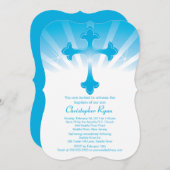 Moderner blauer Querjungen-heilige Taufe-Einladung Einladung (Vorne/Hinten)
