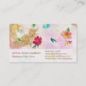 *~* moderner blauer rosa Blumenmuster-GoldGlitzer Visitenkarte (Rückseite)