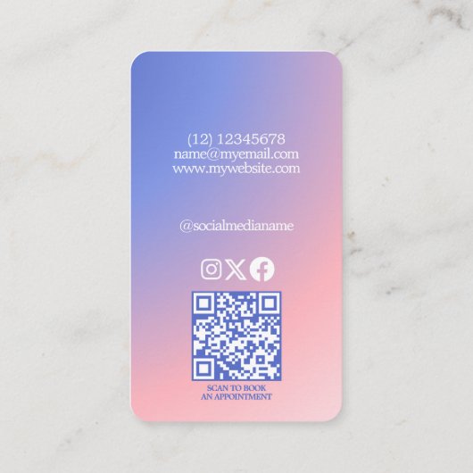 Moderner, blauer Rosa Foto Makeust Künstler Visitenkarte (Rückseite)