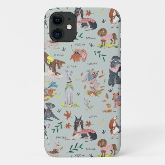 Moderner blauer & schwarzer Botanischer Hund Muste Case-Mate iPhone Hülle (Rückseite)