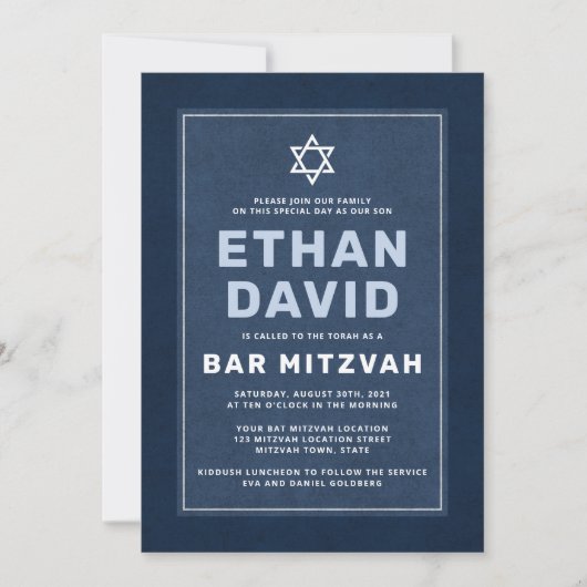 Moderner blauer Star von David Bar mitzvah Einladung (Vorderseite)