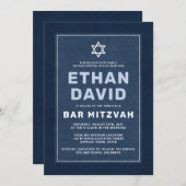 Moderner blauer Star von David Bar mitzvah Einladung (Vorne/Hinten)
