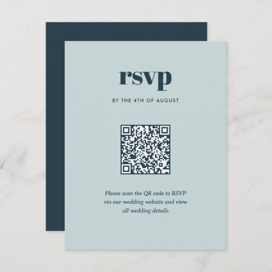 Moderner, blauer Trendy Mix Match Wedding QR Code RSVP Karte (Vorne/Hinten)