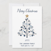 Moderner Blauer und Gold Weihnachtsbaum Feiertagskarte (Vorderseite)